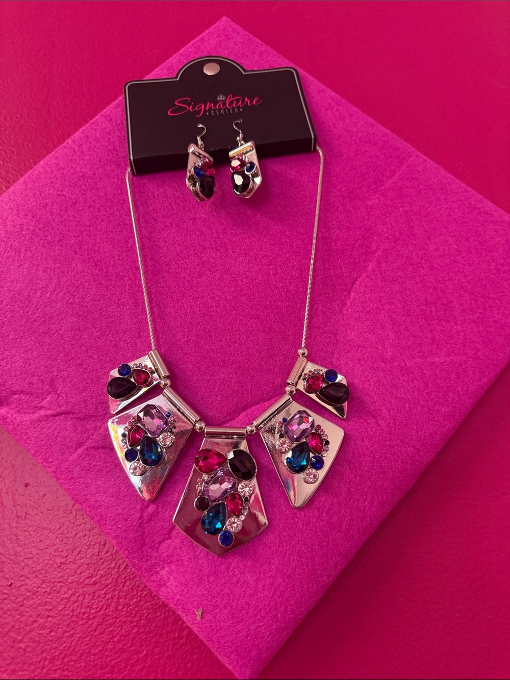 paparazzi Pink, Blue & Purple Multi-Stone Statement Necklace & Earring Set